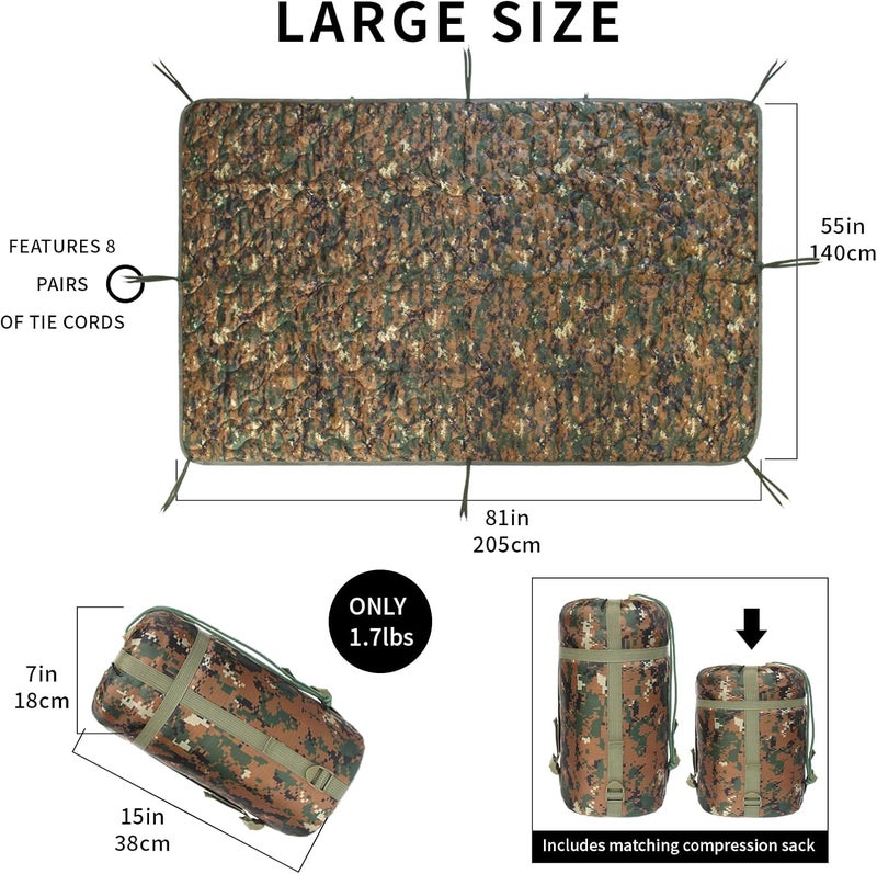 GHILEO Camo Poncho Liner, Army Blanket, Military Sleeping Bag, with A Compression Carrying Bag, for Traveling, Hiking, Camping, Outdoor Survival, Car Blanket - Image 3
